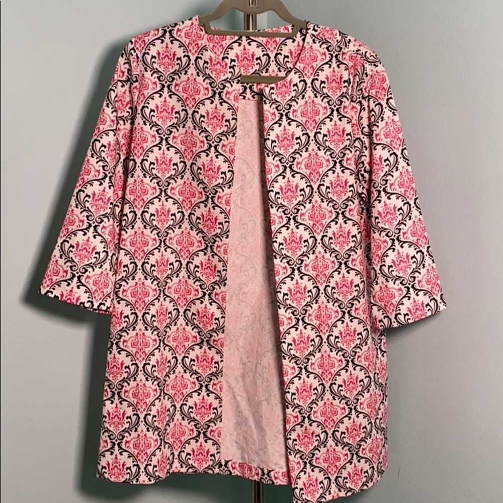 Trimdin Madison Collection Damask Topper Jacket Womens Size S Pink Black Cotton